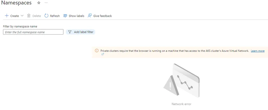 AKS private cluster connection error