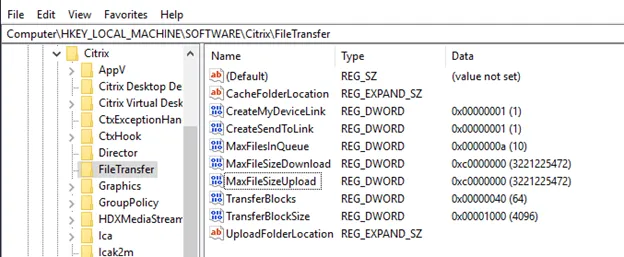 Citrix how to change maximum upload and download file size